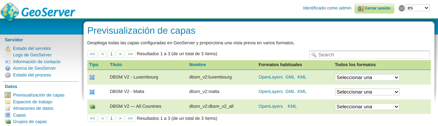 GeoServer layer list