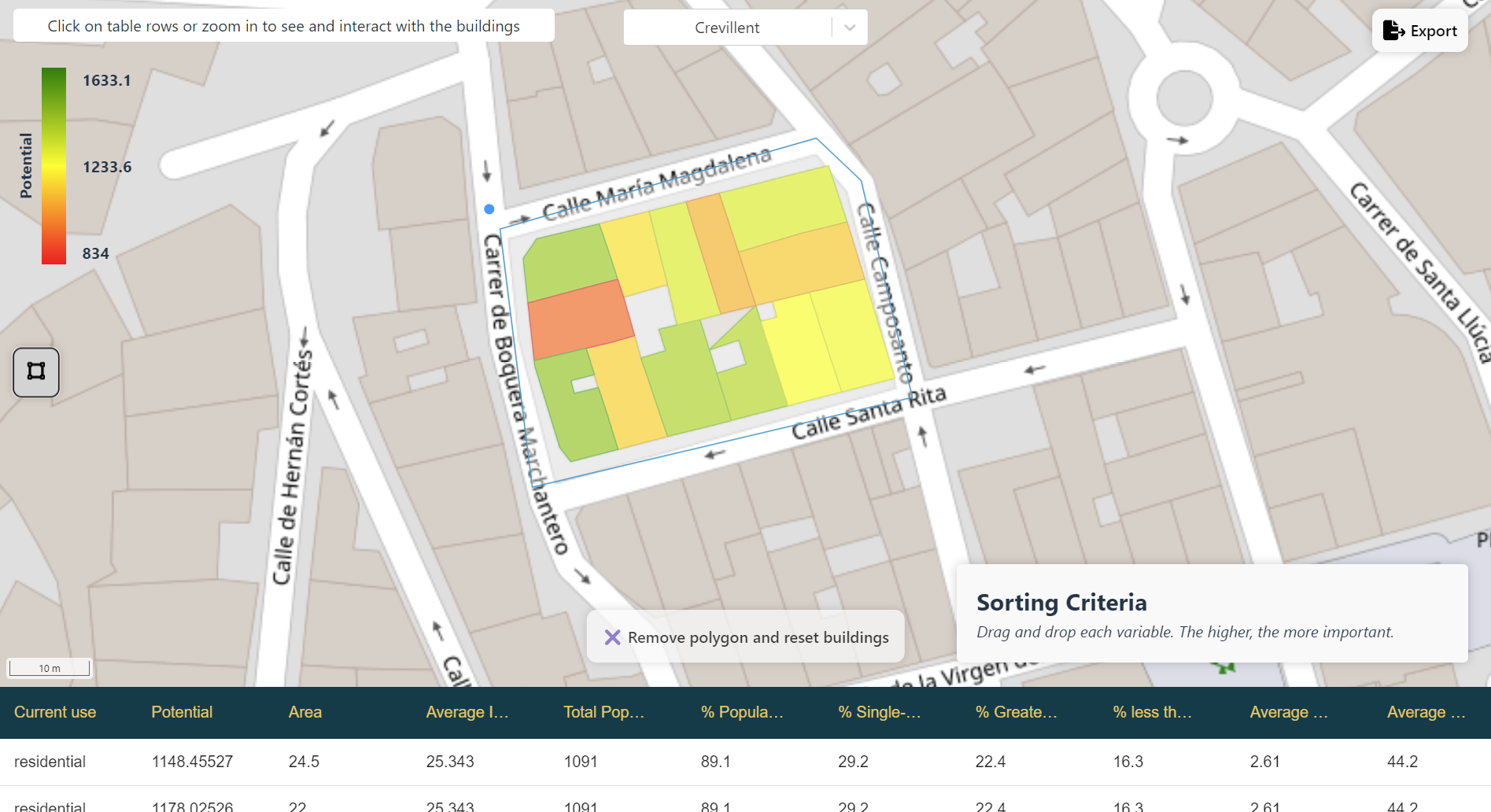 Filtering buildings by drawing a polygon